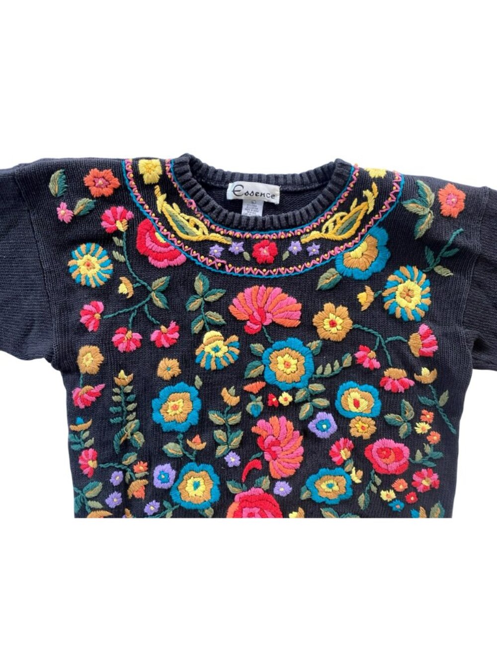 Vintage Sweater Essence Cottagecore Grannycore Floral Crewel Y2K 80's 90's LARGE - Picture 7 of 11
